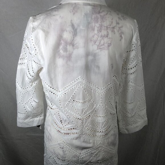 Chico’s White Cotton Eyelet Tunic Top – Coastal Grandma Chic, Boho Resort Style - Picture 2 of 12